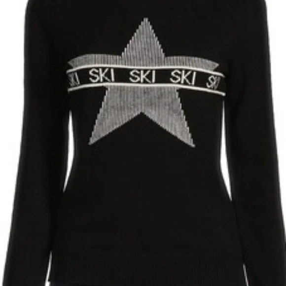 Perfect SKI Melani Active Stars Ribbed Knit Turtleneck Sweater Blk/White sXL NWT - Picture 2 of 6